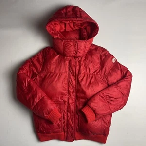 Abercrombie & Fitch Puffer Jacket Women's Medium Red Hooded Full Zip Water res. - Picture 1 of 17