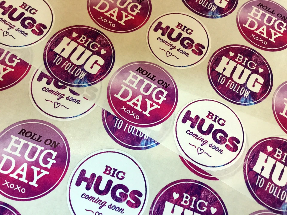 Colourful Hug Stickers Labels for Greetings Cards Envelopes & Letters 4 Designs - Image 1 of 1