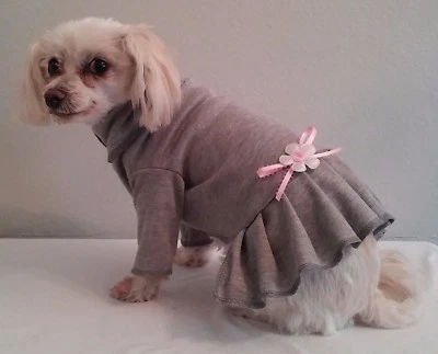 LLDOGCLOTHES Gray Turtleneck Knit Dress Dog Puppy Teacup Pet Clothes XXXS - Large