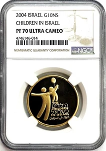 2004 GOLD ISRAEL CHILDREN IN ISRAEL 10NS 532 MINTAGE 1/2oz COIN NGC PROOF 70 UC - Picture 1 of 2