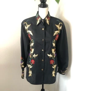 Vintage Adam Douglass by Adrianna Papell Embroidered Floral Button Down Blouse - Picture 1 of 9