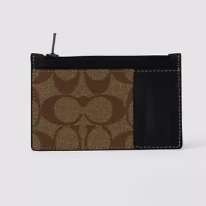 Coach Men’s Leather Zip Card Case Wallet In Blocked Signature Canvas - Picture 1 of 6
