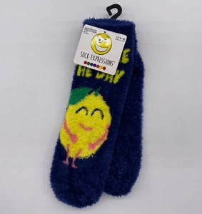 Sock Expressions Squeeze The Day Lemon Blue Socks NWT - Picture 1 of 5