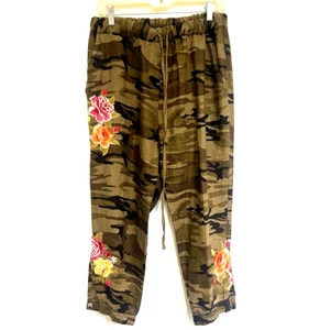 Johnny Was Camouflage Womens Cargo Pant L Khaki Green Floral Bohemian Linen - Picture 1 of 8