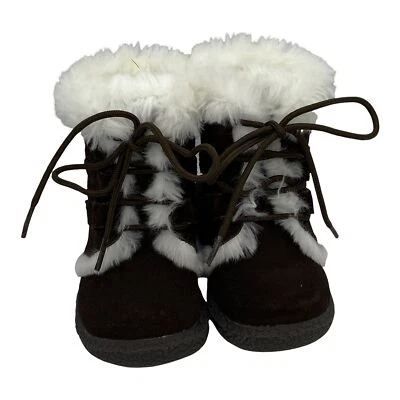Janie and Jack Leather Faux-Fur Trim Brown Boots Infant Girls Sz 4 - Image 1 of 4