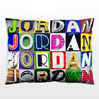 Personalized Pillow featuring the name JORDAN in photos of sign letters