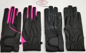 New Women-Kids Horse Riding Gloves Leather Grip Equestrian Pink Black Horse Back - Picture 1 of 9