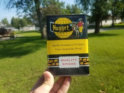 Vtg Large Nugget Spice Tin Gold Miner Donkey Country Farm House Kitchen Deco - Image 1 of 4