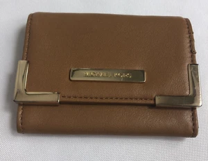 Portafoglio porta carte logo Michael Kors piccolo compatto marrone bordo oro LEGGI - Foto 1 di 8