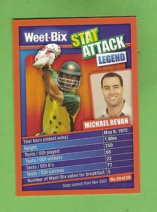 #D419. WEETBIX STAT ATTACK CRICKET CARD #29 MICHAEL BEVAN - Bild 1 von 2