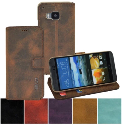 HTC One M9 Custodia Borsa IN Vero Cuoio a Libro Piegatura Protettiva 1A Wallet - Immagine 1 di 4