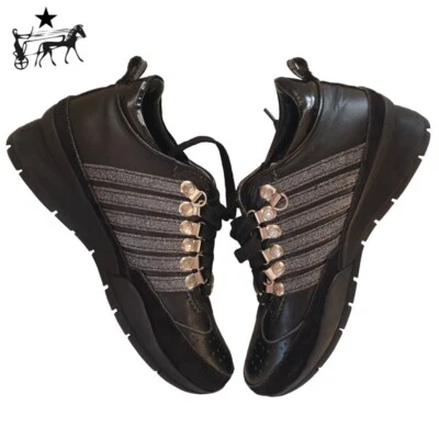 Dsquared2 Women's Shoes 251 Glitter Sneakers In Black Leather Size EU 39 US 8.5 — 第 1/4 张图片