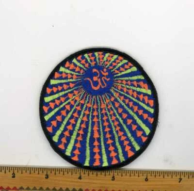 Embroidered Orange Blue & Green Om Sun rays Patch Fair Trade Nepal 3" Round - Image 1 of 4