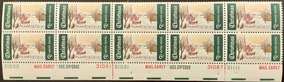 [OOS] US #1384 MNH Plate Block 1969 Christmas Maine Norwary [Bottom 31032-31111] - Image 1 of 1