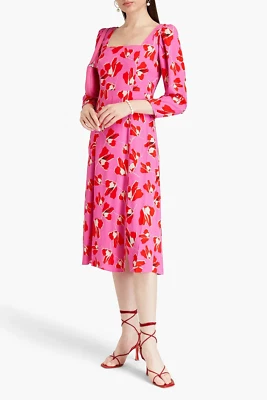 DIANE VON FURSTENBERG Size 10 Joanna Paper Tulip Crepe Midi Dress $358 - Image 1 of 4