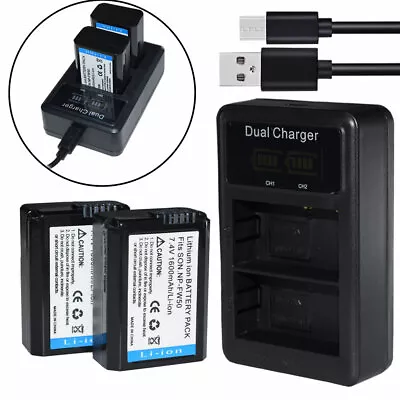 2X NP-FW50 Battery + Charger for Sony NEX3 NEX5 NEX7 SLT-A55 SLT-A37 A5000 - Image 1 of 4