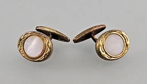 a-9325074 Paar Manschettenknöpfe goldfarben Perlmutt um 1920 Vintage 1,5x1,2x1cm - Bild 1 von 2