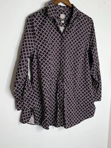 Chico's Wrinkle Free No Iron Trellis Plum Print sz 2 L Top Blouse (13 - Picture 1 of 11