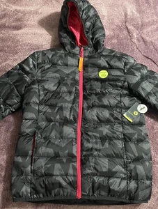 Xersion Girls Black Gray Pink Zip Front Hooded Puffer Jacket Coat Size XL - Picture 1 of 3