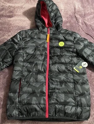 Xersion Girls Black Gray Pink Zip Front Hooded Puffer Jacket Coat Size L - Image 1 of 3