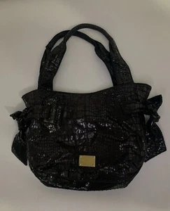 Nine West Black Faux Snakeskin Hobo Shoulder Bag Slouchy Preppy Glam Maximalism - Picture 1 of 9