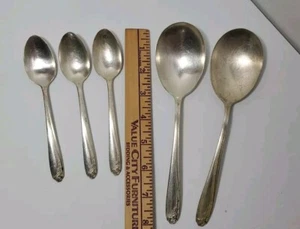 WM Rogers Mfg A1 Plus IS Silver Plate Tupperware Rose 3 Teaspoons + 2 Serving Sp - Picture 1 of 6