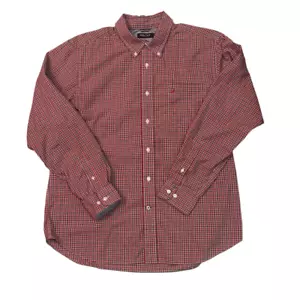Nautica Long Sleeve Button Up Dress Shirt Small Pattern Red Navy Plaid Men Sz XL - Picture 1 of 12