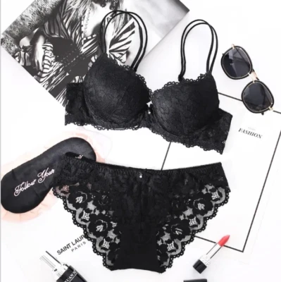 Stickerei Tief V Gepolstert Extrem Push Up BH Höschen Sets Sexy's Spitze Dessous Set - Bild 1 von 4