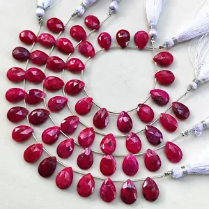 Natural Ruby Gemstone 14x10 mm Size Faceted Pear Briolette Beads 6" Strand - Picture 1 of 7
