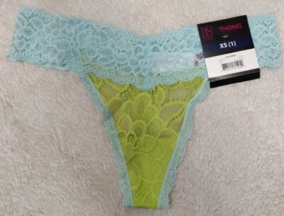 NWT No Boundaries All Over Lace Thong Panties Size XS Blue & Green - Image 1 of 3