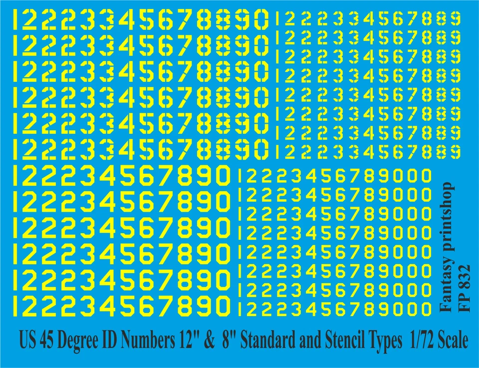 USA 45 Degrés Id Chiffres 20.3cm 30.5cm Toboggan Transferts Stickers FP832 Jaune