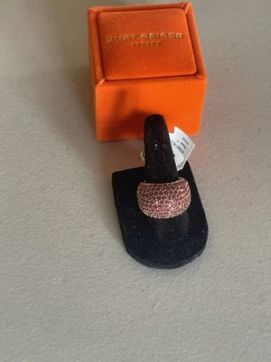 KURT GEIGER LONDON GOLD TONE PAVE DOME COCKTAIL RING IN PINK SIZE 7 - Image 1 of 4