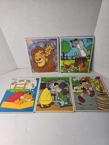 Vintage Disney Playskool Garfield Wooden Puzzle Lion King Fox And Hound Lot Of 5 - Picture 1 of 9