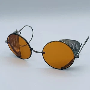 Gafas de aviador antiguas moto avión gafas lentes ámbar años 20 30 - Imagen 1 de 11