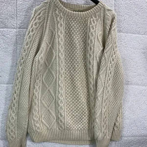 Carraig Donn 100 % handgestrickt Marinowolle Irland Damen großer Sitzer elfenbeinfarben - Bild 1 von 8