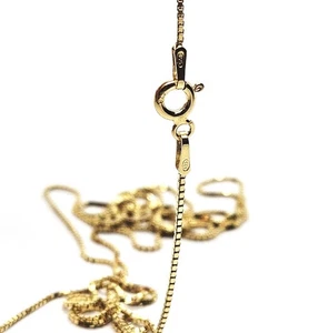 18 ct Gold Chain Necklace on 925 Sterling Silver Box 1mm - Choose your size - Picture 1 of 12