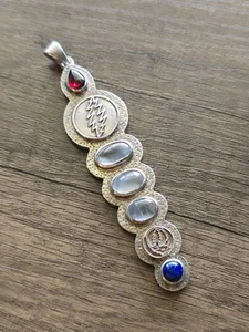 Grateful Dead Sterling silver Pendant Red White Blue gemstones Steal Your Face - Picture 1 of 16