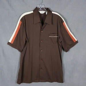 Vintage Da Vinci Shirt Mens XL Brown Bowling Rockabilly Mod Camp 70s Rayon - Picture 1 of 12