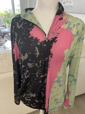 Jamie Sadock Women’sSunSense UPF 30+ Rorshack Print 1/4 Zip Golf/Active L/S Top - Image 1 of 4