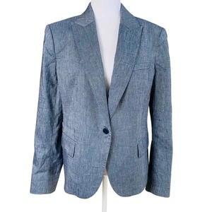 NEW Anne Klein Size 12 Women's Linen Blend Blazer Jacket Blue Lined Career Work - Picture 1 of 11