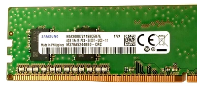 M378A5244BB0-CRC Samsung 4GB 1Rx16 PC4-2400t-UC0-11 UDIMM Non-ECC Desktop Memory - Image 1 of 3