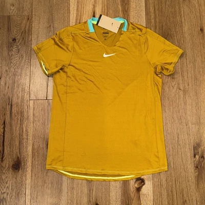 NWT Nike Court Men’s MED Dri-Fit Advantage Tennis Shirt Gold DR6548-716 Slim Fit - Image 1 of 4