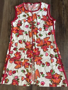 Vintage 70’s FLUTTERBYE DRESS MOD PSYCHEDELIC BARKCLOTH ZIP UP SLEEVELESS ~ SIZE 8? - Bild 1 von 7