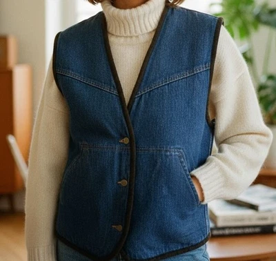 KENZO Denim Sherpa Chaleco Chaleco Chaleco - Imagen 1 de 4