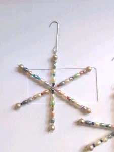 Vintage Perlen Ornament 3" Stern Schneeflocke Draht Perlen Kunstperle Weihnachten🎄 Baum - Bild 1 von 3