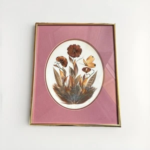 Vintage Signed Laurel Krause Framed Matted Feather Collage Wall Art 1988 - Picture 1 of 9
