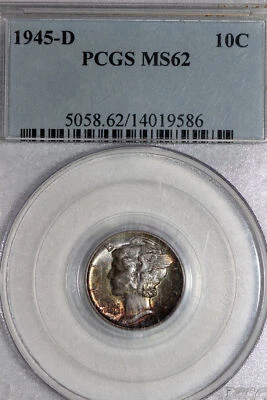 1945-D Mercury 90% Silver Dime PCGS Graded MS62 (14019586) - Image 1 of 4