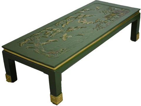 1970s Chinoiserie Coffee Table in Green and Gold - Newly Painted Cover