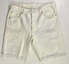 Levi’s 501 Men’s Size 32 Button Fly Cut Off Distressed Jean Shorts White Off