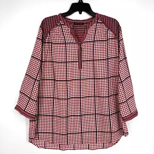 2X Blusa Popover Violet & Claire para Mujer Roja Blanca Azul Estampado Geométrico 3/4 Slv - Imagen 1 de 8